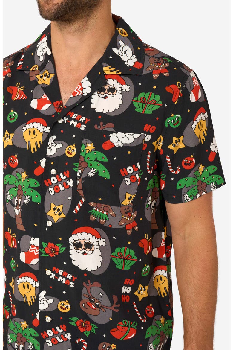 Merry Jinglejoy Camp Shirt, Alternate, color, BLACK