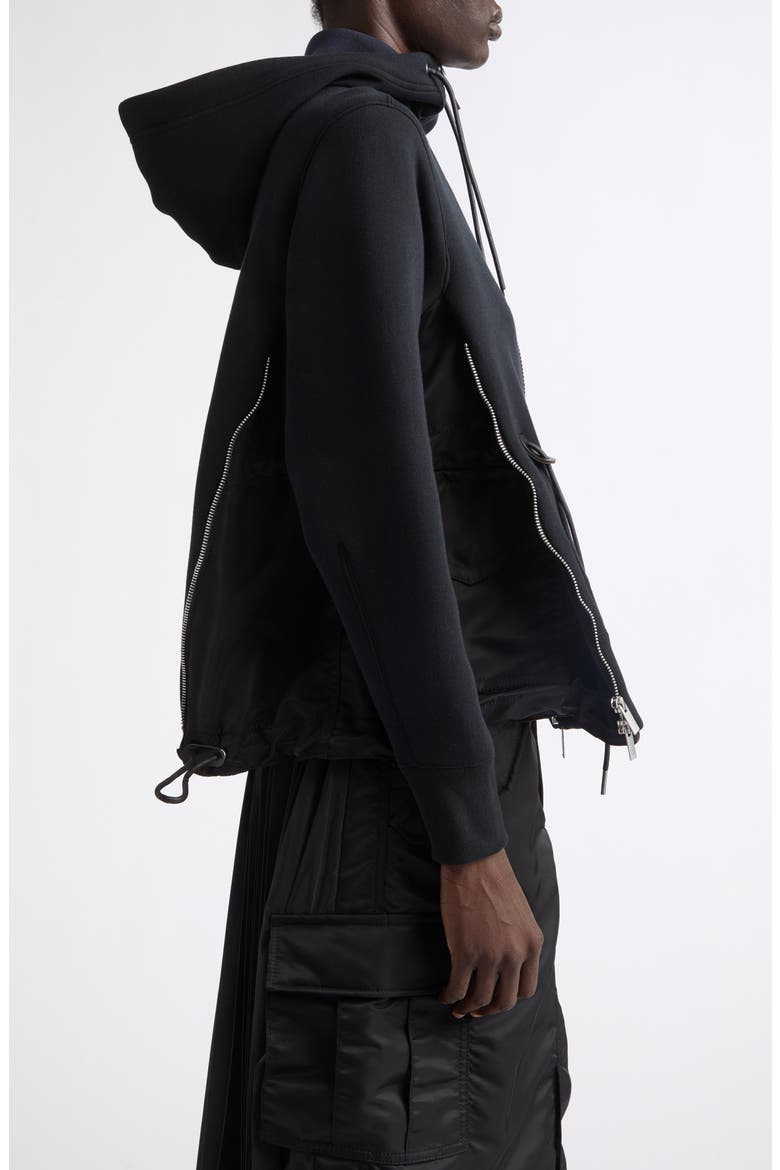 Mixed Media Scuba Knit & Nylon Twill Hoodie, Alternate, color, BLACK/ BLACK