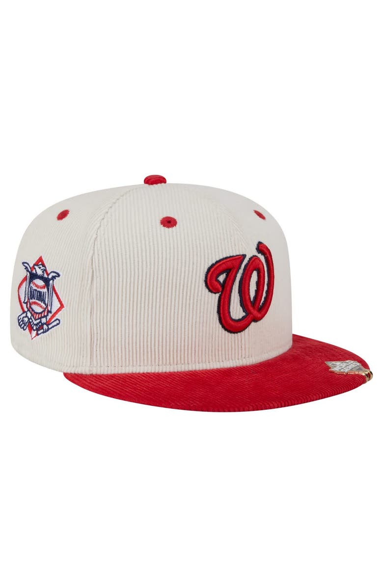 New Era Men's New Era Cream/Red Washington Nationals Two-Tone Corduroy 59FIFTY Fitted Hat, Main, color,