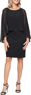 SL FASHIONS Glitter Long Sleeve Cocktail Dress