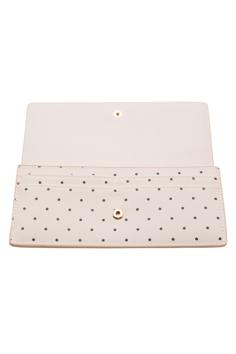 Polka Dot Faux Leather Flap Wallet, Alternate, color, OFF WHITE