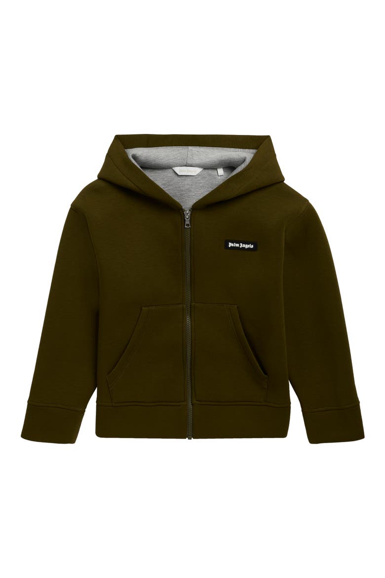 Kids' Curved Logo Scuba Knit Full Zip Hoodie, Main, color, MILITARY GREEN - OFF WHITE
