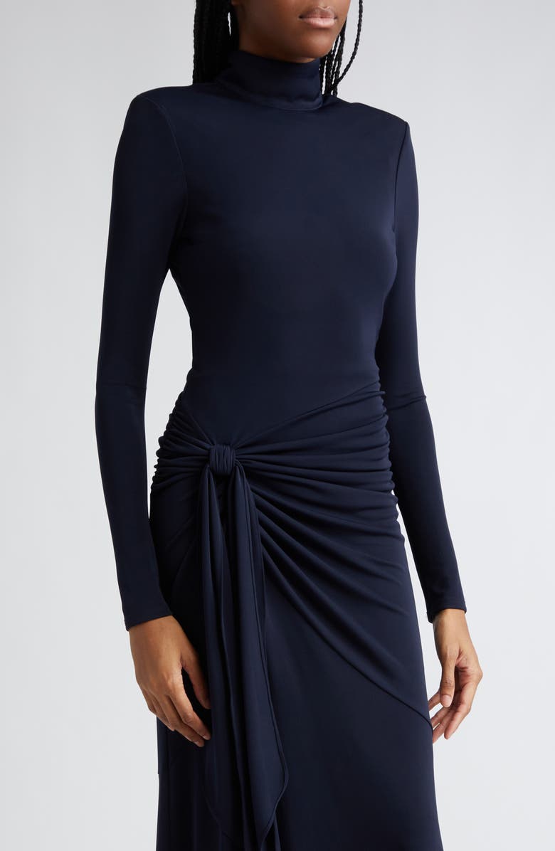 Cinq à Sept Johnson Side Ruched Long Sleeve Jersey Dress, Alternate, color, Navy