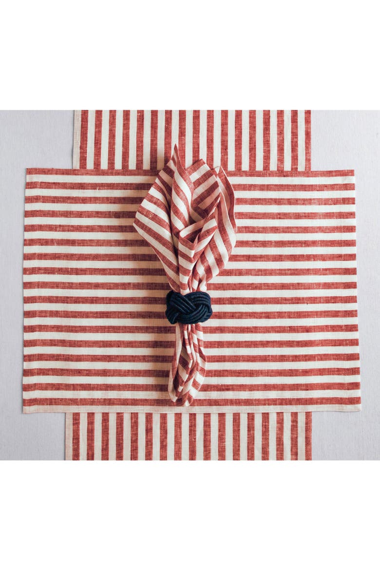 Linen Table Runner - Amalfi Stripe, Alternate, color, Red and White