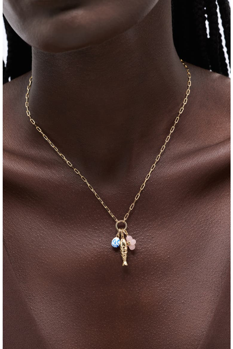 Floral Charm Necklace, Alternate, color, GOLD