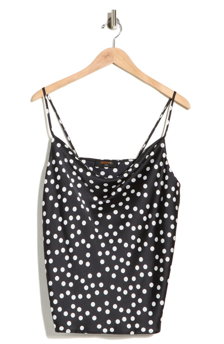 Renee C Cowl Neck Satin Camisole, Alternate, color, Black