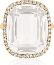 GOSHWARA Gossip Cushion Cut Blue Topaz & Diamond Cocktail Ring