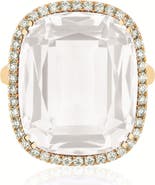 GOSHWARA Gossip Cushion Cut Blue Topaz & Diamond Cocktail Ring
