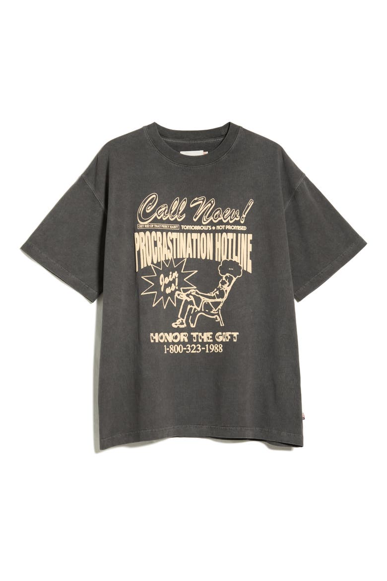 Procrastination Hotline Graphic Cotton T-Shirt, Alternate, color, BLACK