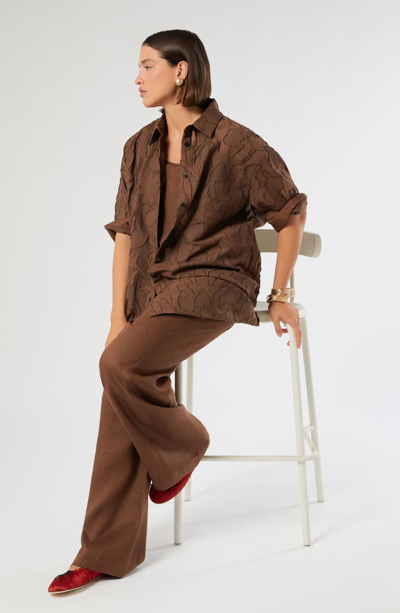 Marina Rinaldi Rocco Linen Pull-On Wide Leg Pants, Alternate, color, Cocoa