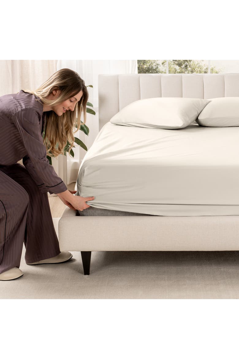 400 Thread Count Organic Cotton Sateen Fitted Sheet, Alternate, color, French Beige