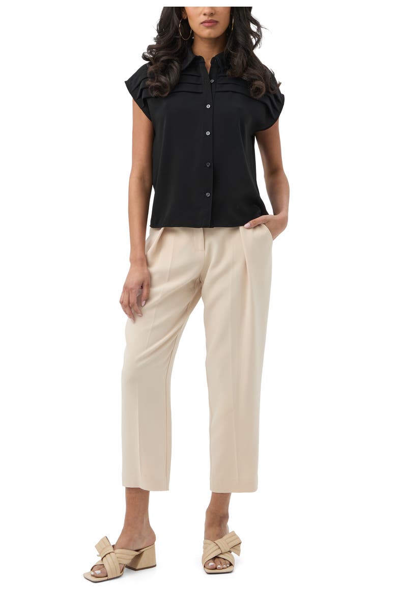 Trina Turk Cheri Cap Sleeve Pleat Front Top, Alternate, color, Black