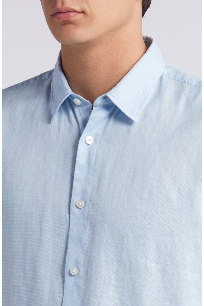 Liam Slim Fit Solid Short Sleeve Linen Blend Button-Up Shirt, Alternate, color, LT PAST/BU