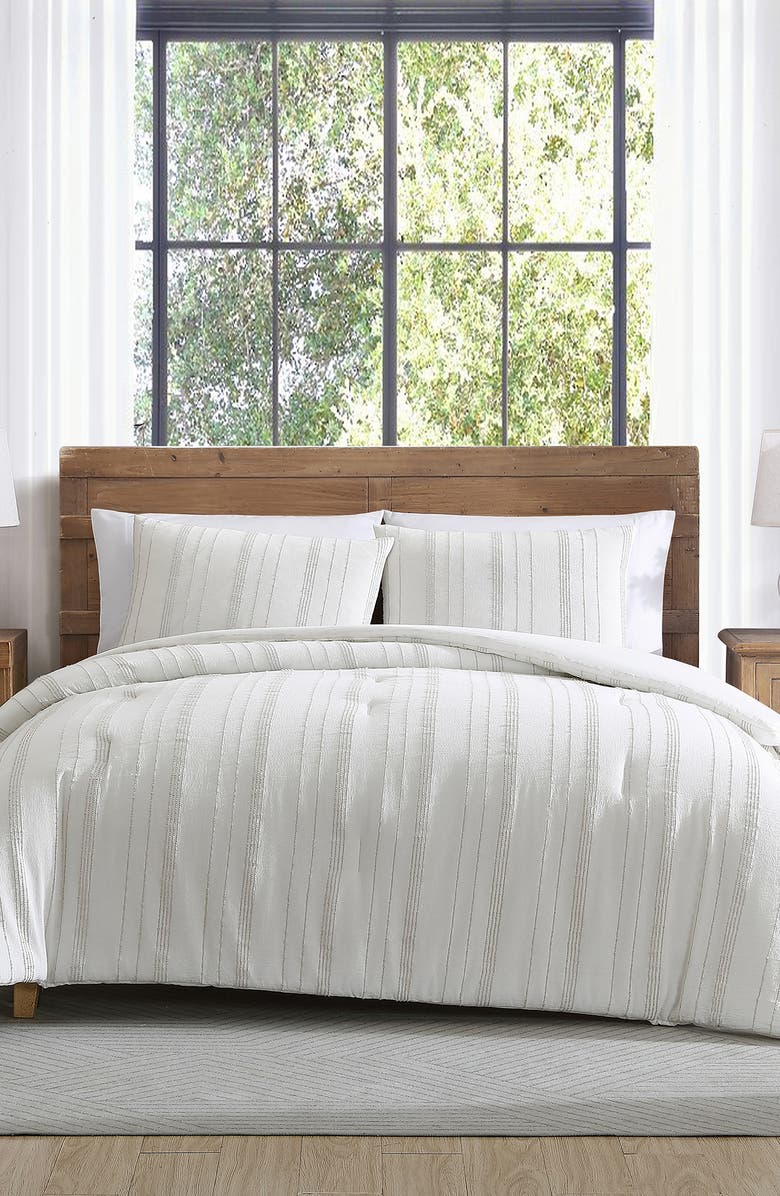 Tahari Mellie Stitch Stripe Cotton 3-Piece Comforter Set, Alternate, color, White/ Pumice Stone