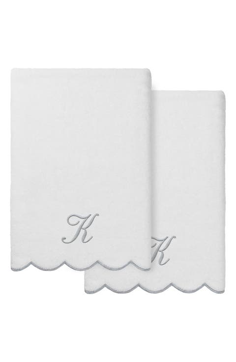Adornia Scalloped 2-Piece Personalized Bath Towel Set
