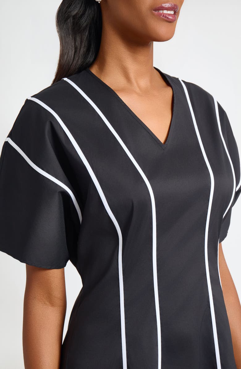 Ming Wang Stripe Flare Dress, Alternate, color, Black/ White