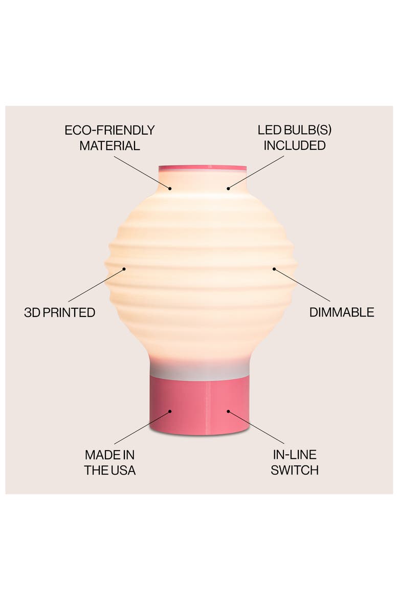 Asian Lantern 15" Vintage Traditional Plant-Based PLA 3D Printed Dimmable LED Table Lamp, Alternate, color, White/Hot Pink