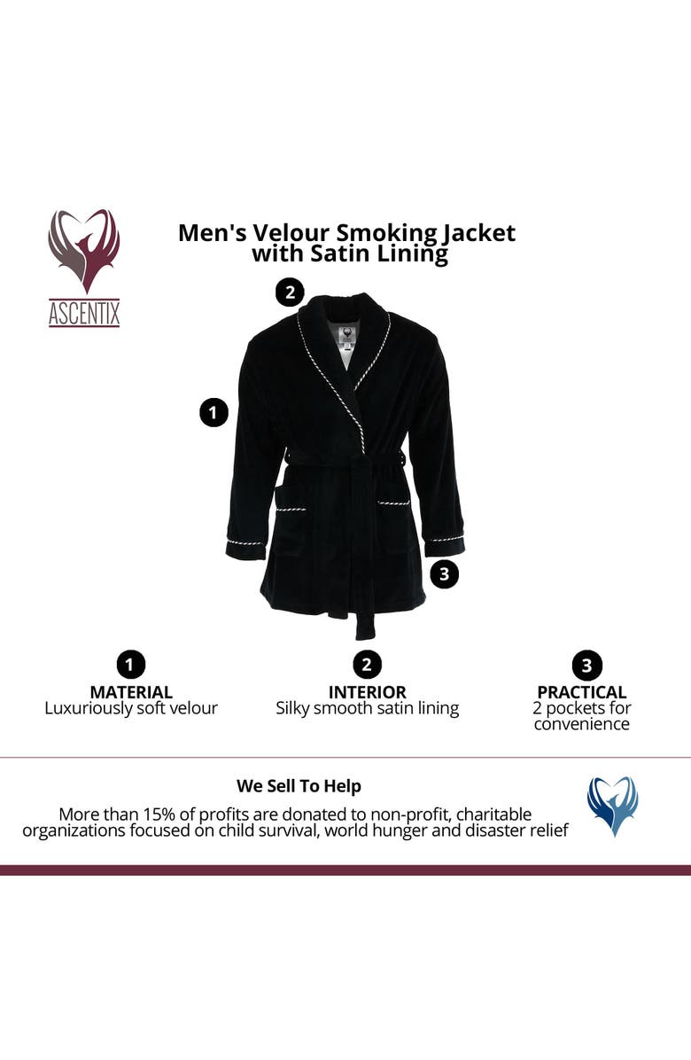 Ascentix Men's Velour Smoking Jacket with Satin Lining, Alternate, color, Black