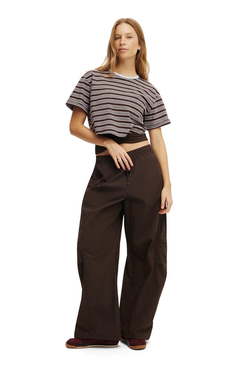 Women's Active Cropped Graphic Active Tee, Alternate, color, French Roast Stripe
