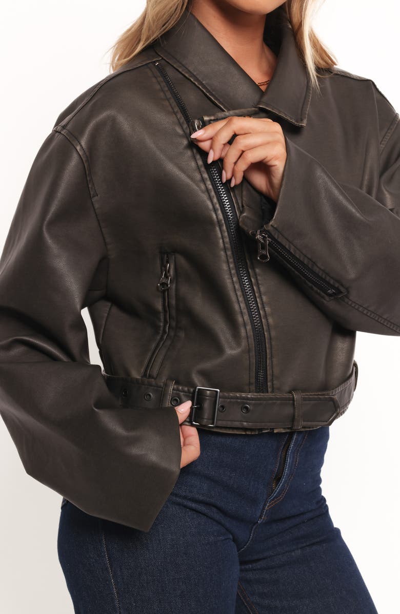 Petal & Pup Beckham Faux Leather Moto Jacket, Alternate, color, Black