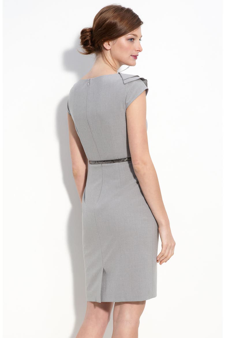 Ruffle Front Stretch Woven Sheath Dress, Alternate, color, TIN
