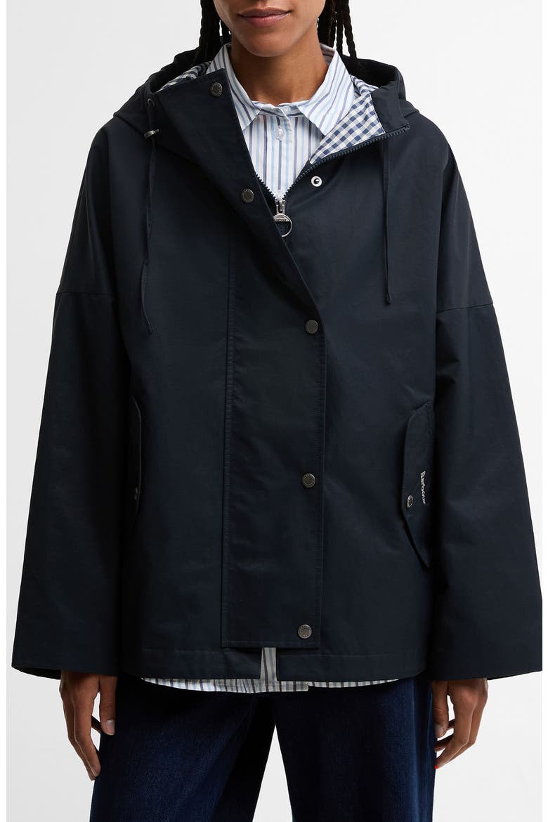 Kingswood Showerproof Hooded Jacket, Main, color, DARK NAVY/ NAVY GINGHAM