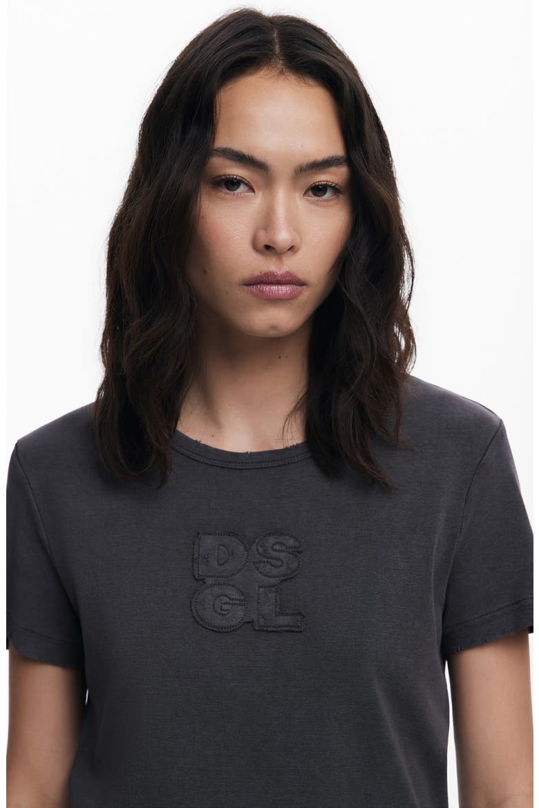 Logo Patch Stretch Cotton T-Shirt, Alternate, color, BLACK