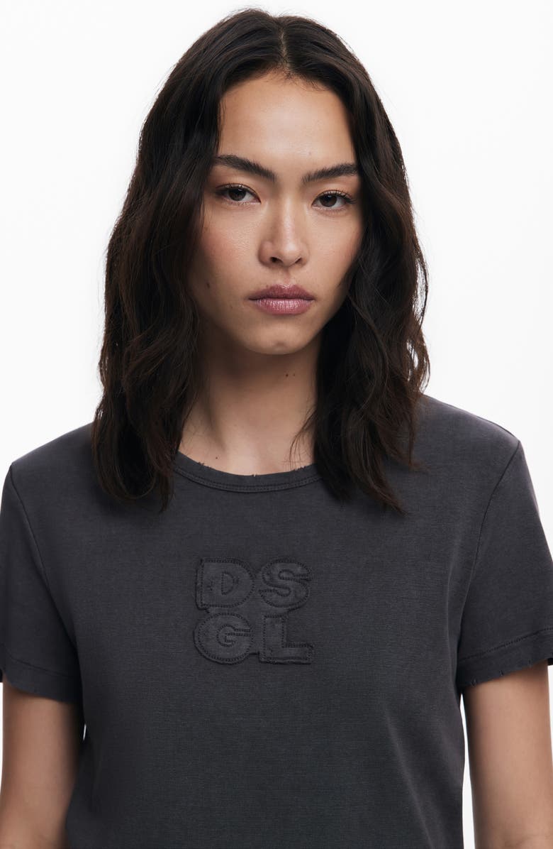 Desigual Logo Patch Stretch Cotton T-Shirt, Alternate, color, Black