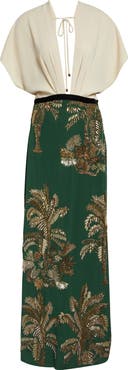 Johanna Ortiz Night Steps Plunge Neck Silk Blend Maxi Dress