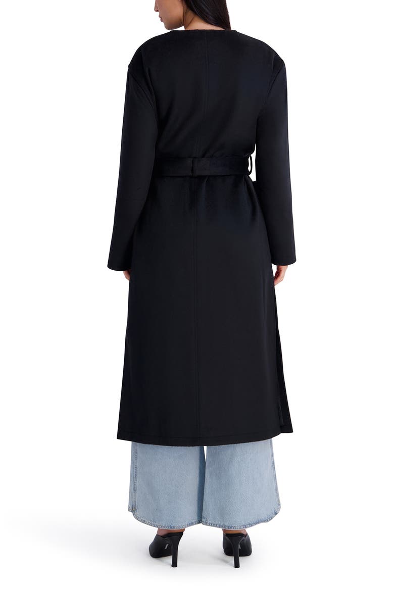 Jewel Neck Wool Blend Wrap Coat, Alternate, color, BLACK