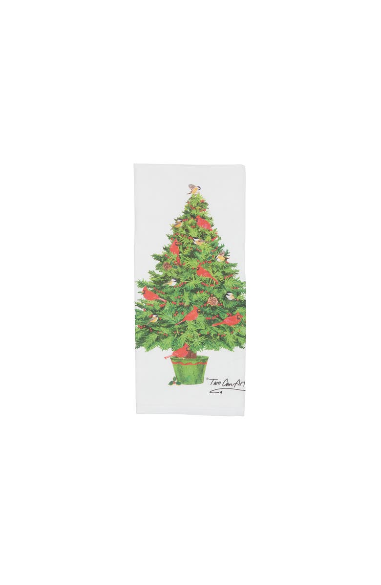 C&F Home Cardinal Yuletide Tree Printed Cotton Flour Sack Kitchen Towel, Alternate, color, White