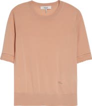 Chloé Lace Trim Short Sleeve Wool Sweater