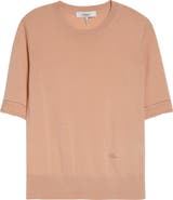 Chloé Lace Trim Short Sleeve Wool Sweater