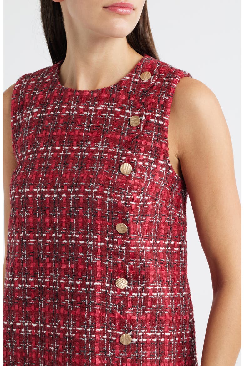 Scalloped Sleeveless Tweed Shift Dress, Alternate, color, RED