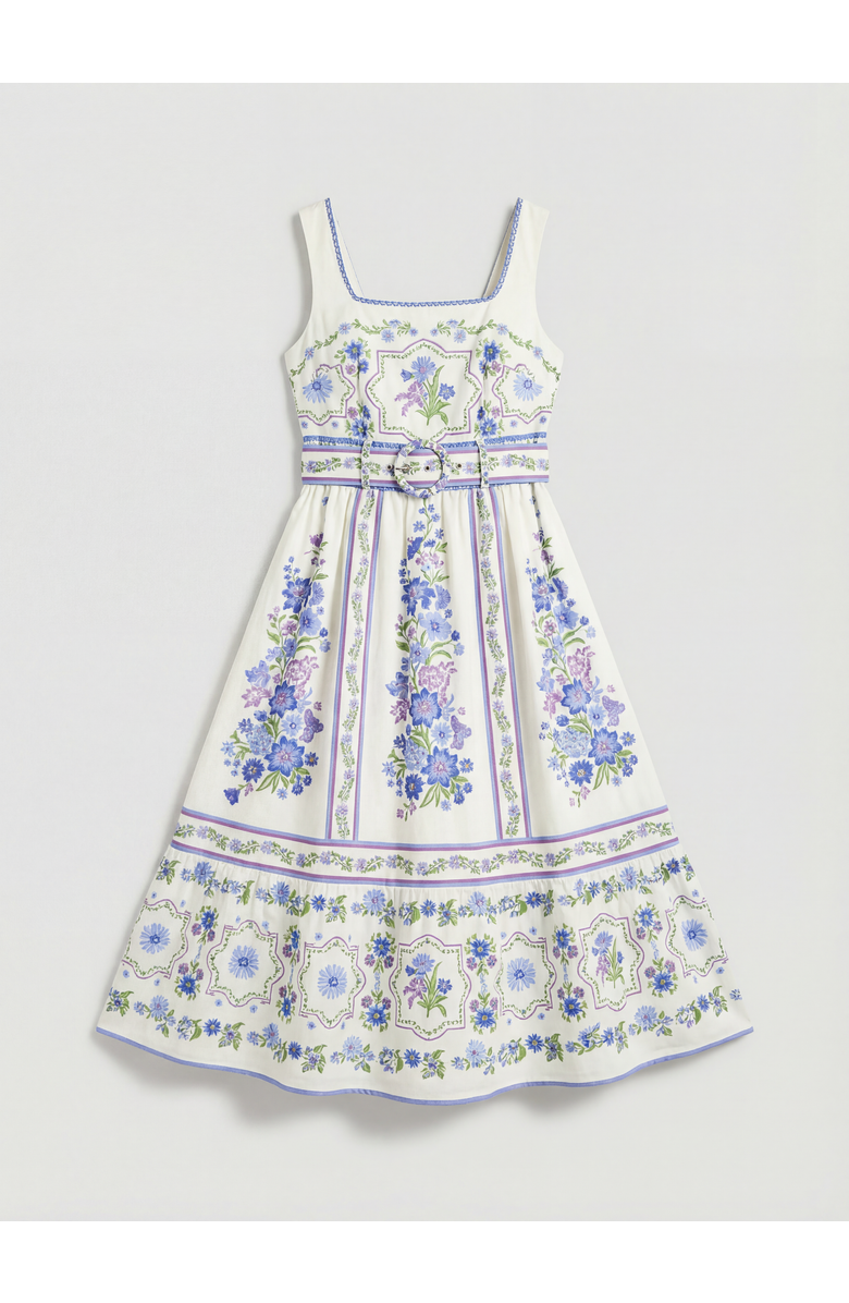Coast Print Full Skirted Cotton Midi Dress, Alternate, color, Ivory
