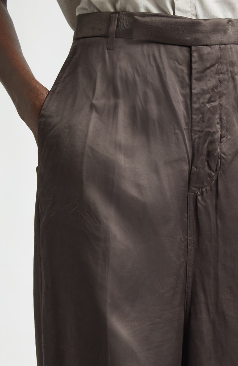 Rick Owens Firbanks High Waist Wide Leg Pleat Front Cupro Satin Pants, Alternate, color, Dark Dust