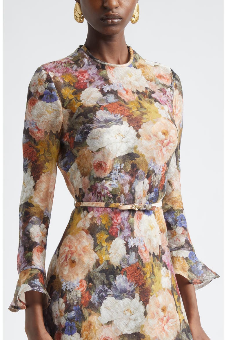 Alchemy Floral Long Sleeve Linen & Silk Maxi Dress, Alternate, color, ROSETTE