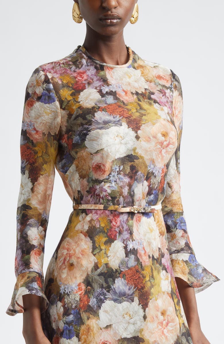 Zimmermann Alchemy Floral Long Sleeve Linen & Silk Maxi Dress, Alternate, color, Rosette