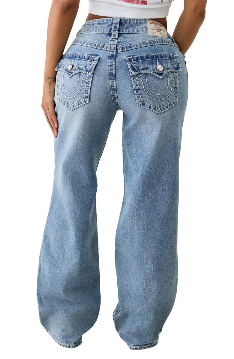 True Religion Bobbi Embellished Cutout Baggy Wide Leg Jeans, Alternate, color, Blue Crystal