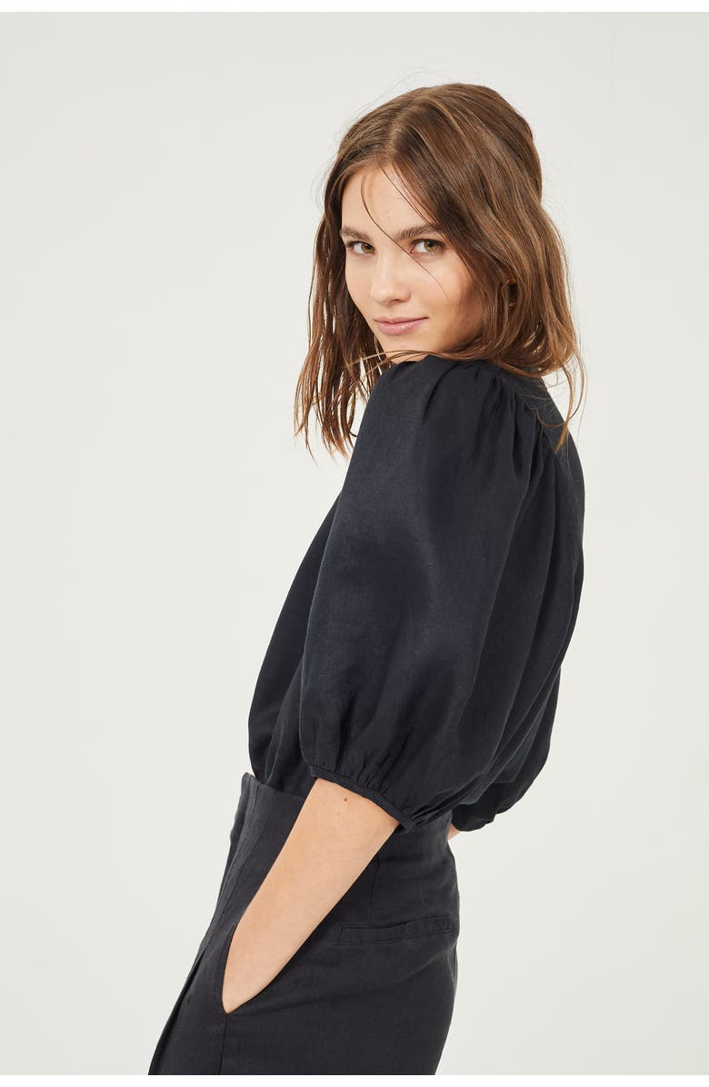 LANHTROPY Bubble Linen Shirt, Alternate, color, Black