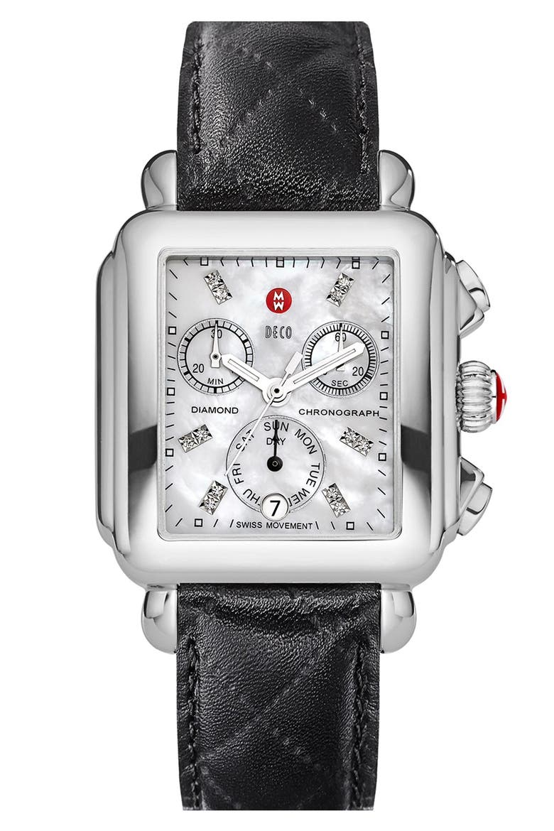 Deco Diamond Dial Watch Case, 33mm x 35mm, Alternate, color, SILVER