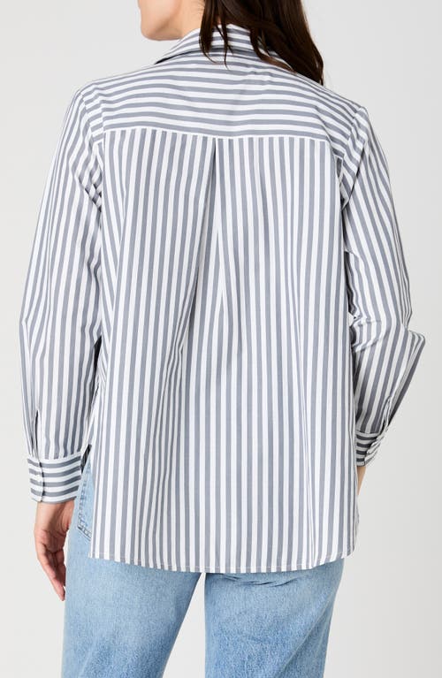 French Connection Thick Stripe Shirt In Light Grey/linen White