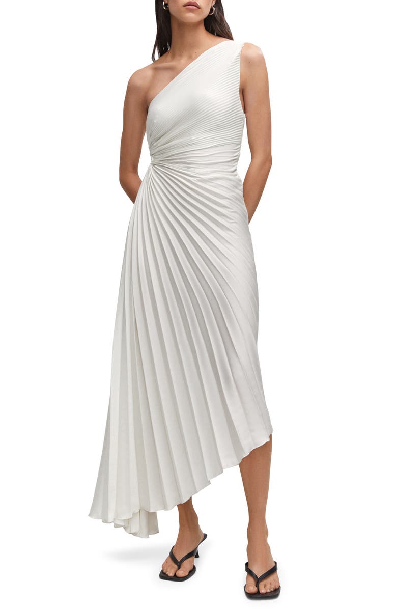 MANGO One-Shoulder Side Cutout Pleated Midi Dress, Main, color,