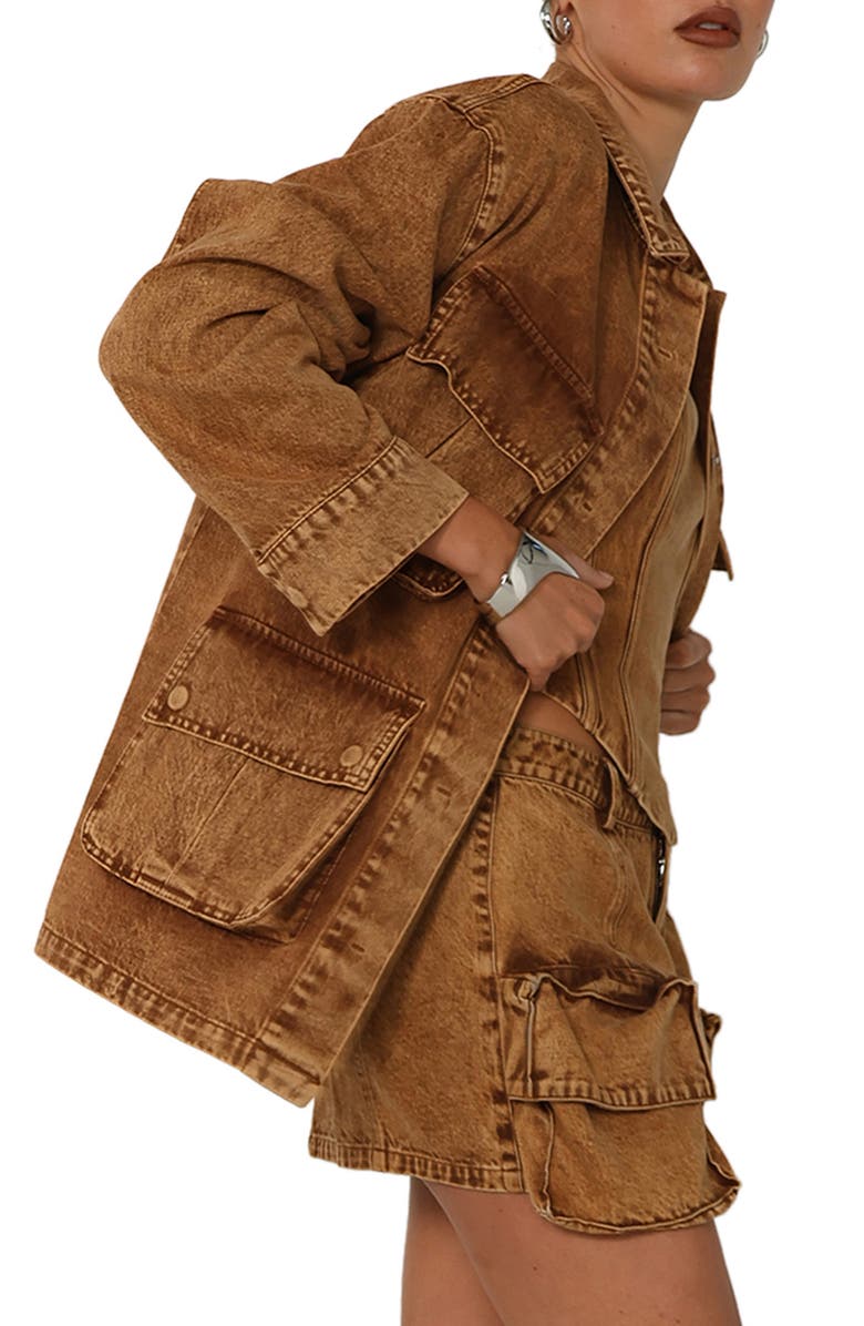 BY.DYLN Tate Denim Utility Jacket, Alternate, color, Brown Acid Wash