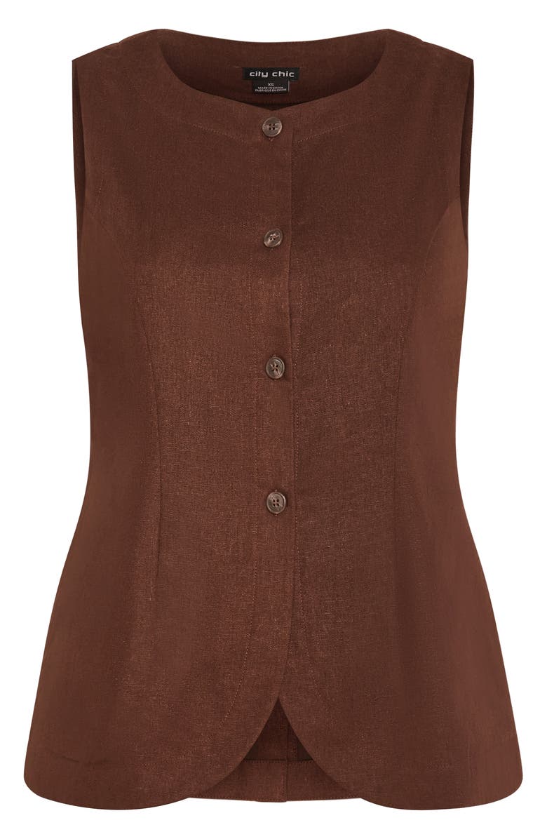 City Chic Vivien Linen Blend Vest, Alternate, color, Chocolate