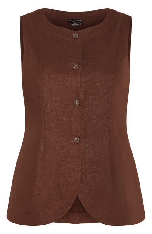 City Chic Vivien Linen Blend Vest In Chocolate