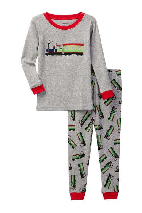 Kids Cotton Two-Piece Printed Pajamas, Vehicles & Machines
