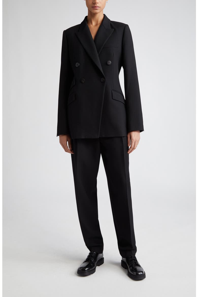 Caleb Double Breasted Cotton Twill Blazer, Alternate, color, BLACK