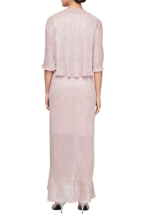 Sl Fashions Metallic High-low Gown With Jacket In Faded Rose