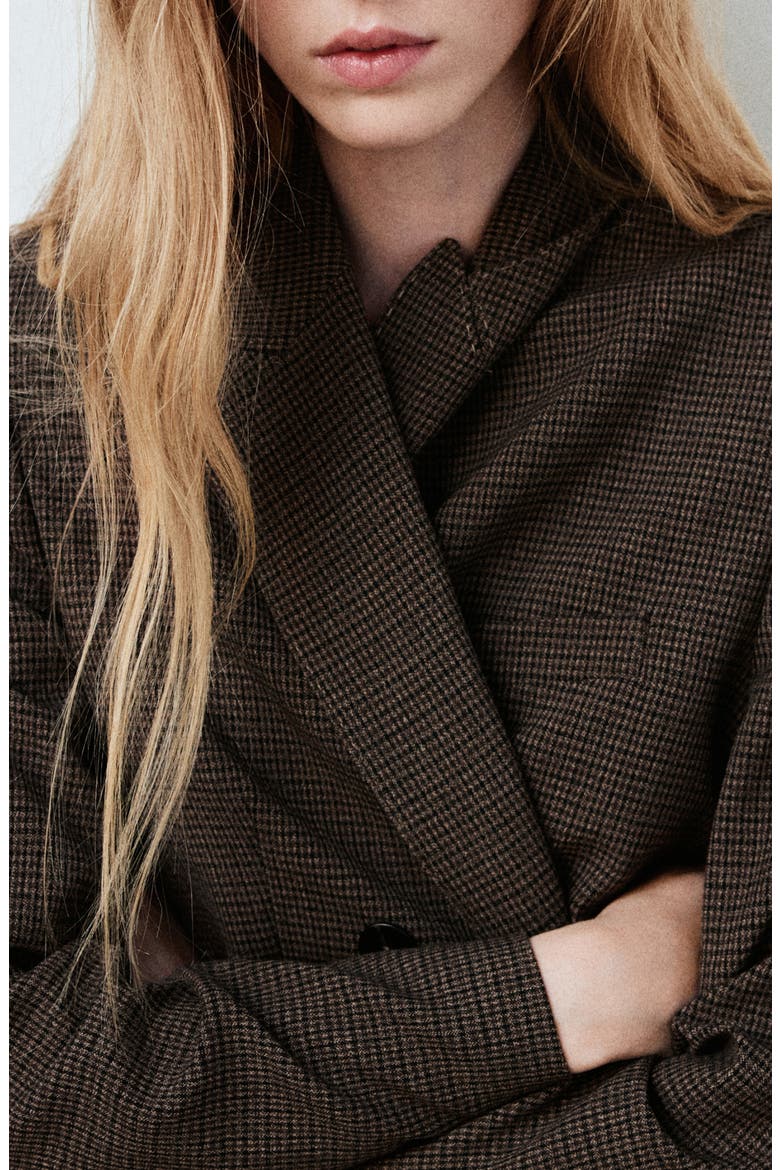 Micro Houndstooth Double Breasted Blazer, Alternate, color, CHOCOLATE